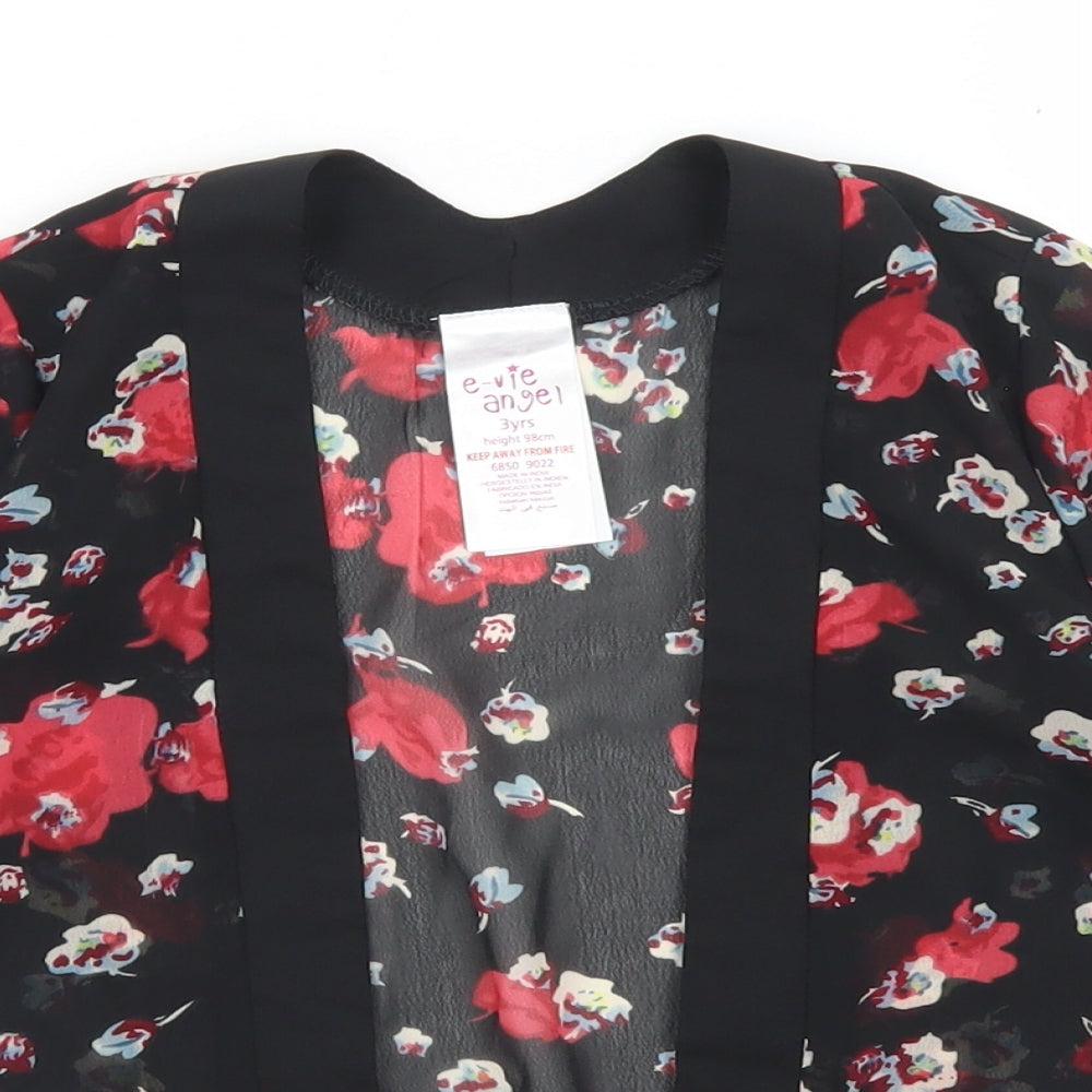 E-vie Angel Girls Black Floral Polyester Kimono Blouse Size 3 Years Round Neck