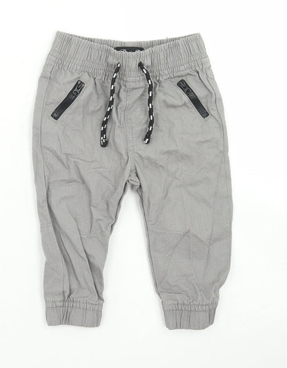 Denim Co Boys Grey  Cotton Windbreaker Trousers Size 9-12 Months  Drawstring