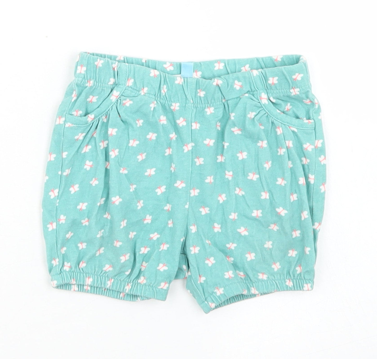 John Lewis Girls Blue Floral Cotton Cropped Trousers Size 3-6 Months   - Elasticated Cuff