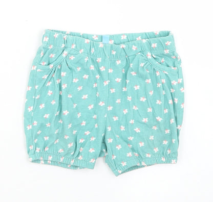 John Lewis Girls Blue Floral Cotton Cropped Trousers Size 3-6 Months   - Elasticated Cuff