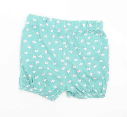 John Lewis Girls Blue Floral Cotton Cropped Trousers Size 3-6 Months   - Elasticated Cuff