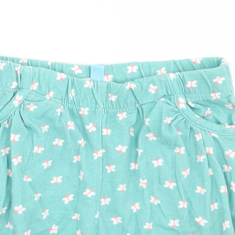John Lewis Girls Blue Floral Cotton Cropped Trousers Size 3-6 Months   - Elasticated Cuff