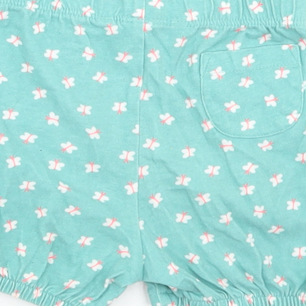 John Lewis Girls Blue Floral Cotton Cropped Trousers Size 3-6 Months   - Elasticated Cuff