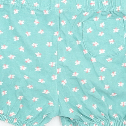 John Lewis Girls Blue Floral Cotton Cropped Trousers Size 3-6 Months   - Elasticated Cuff
