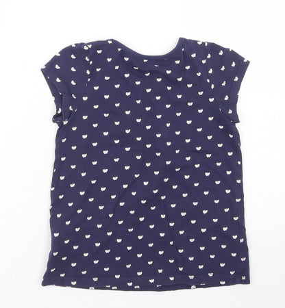 H&M Girls Blue Polka Dot Cotton Basic T-Shirt Size 4-5 Years Crew Neck  - Butterfly Print