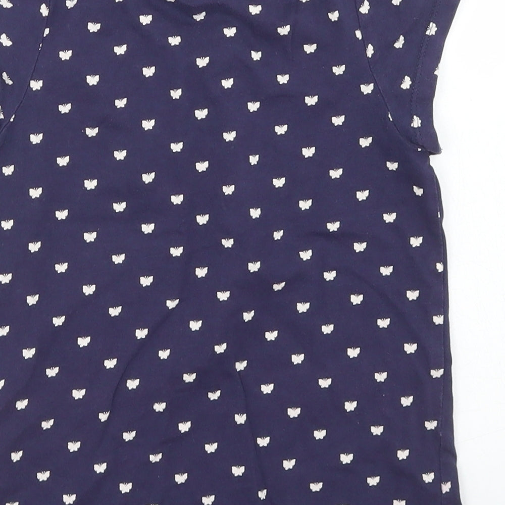 H&M Girls Blue Polka Dot Cotton Basic T-Shirt Size 4-5 Years Crew Neck  - Butterfly Print