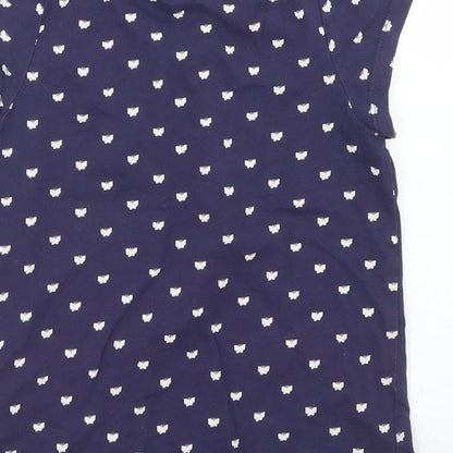 H&M Girls Blue Polka Dot Cotton Basic T-Shirt Size 4-5 Years Crew Neck  - Butterfly Print