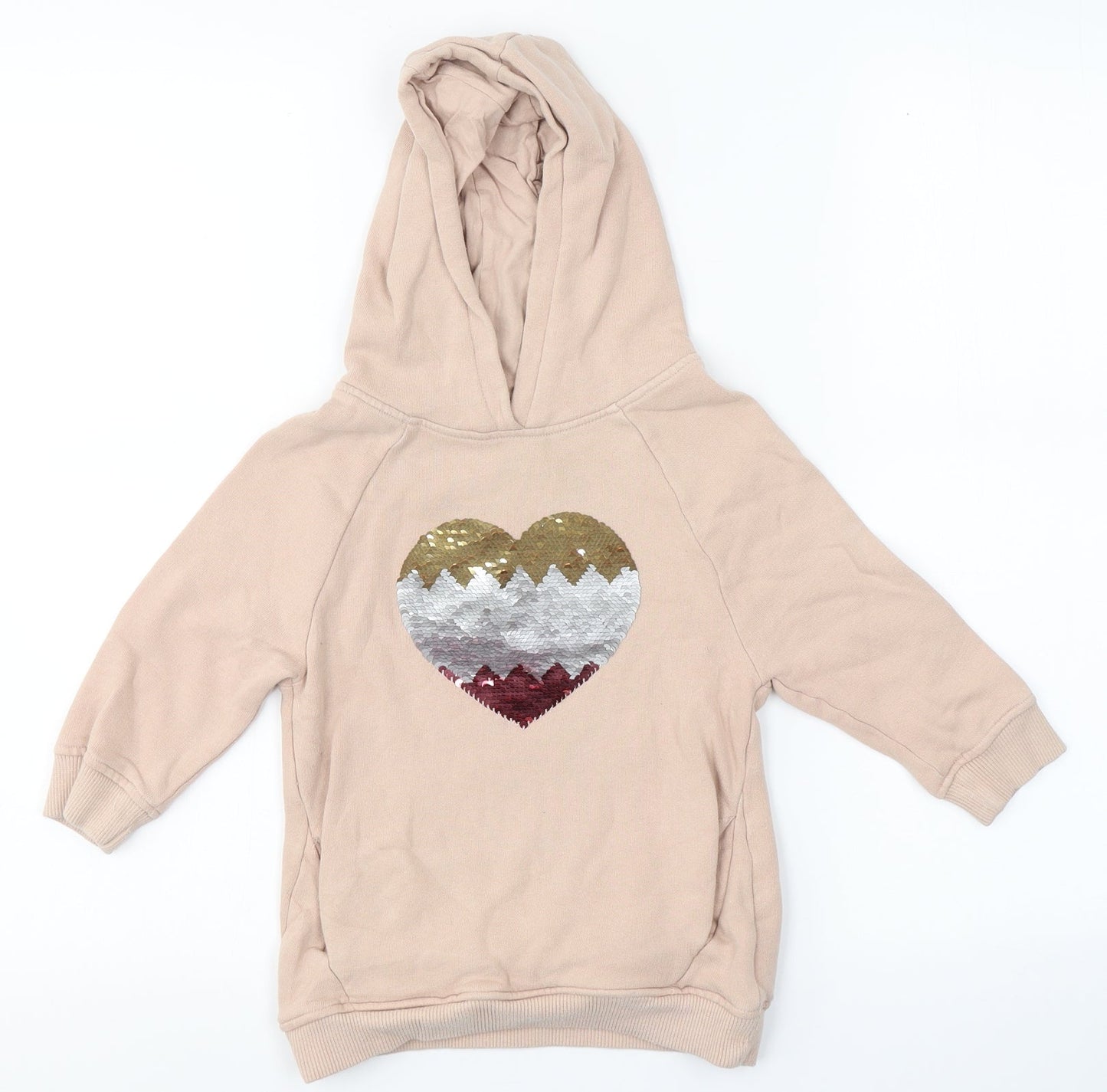 NEXT Girls Beige  Cotton Pullover Hoodie Size 2 Years   - Heart