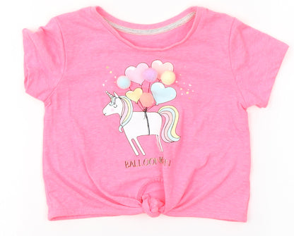 NEXT Girls Pink  Polyester Basic T-Shirt Size 12-18 Months Round Neck  - Unicorn