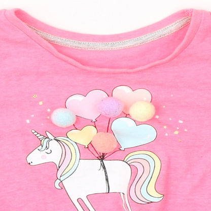 NEXT Girls Pink  Polyester Basic T-Shirt Size 12-18 Months Round Neck  - Unicorn