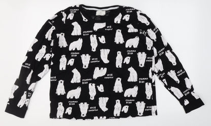 Time To Dream Womens Black Solid Cotton Top Pyjama Top Size M   - Mama Polar bear