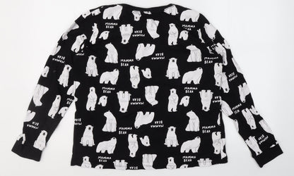Time To Dream Womens Black Solid Cotton Top Pyjama Top Size M   - Mama Polar bear