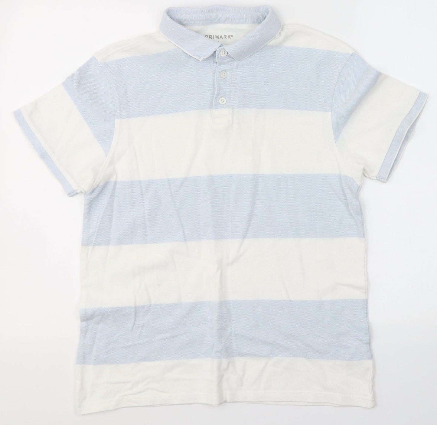 Primark Mens White Striped Cotton  Polo Size L Collared
