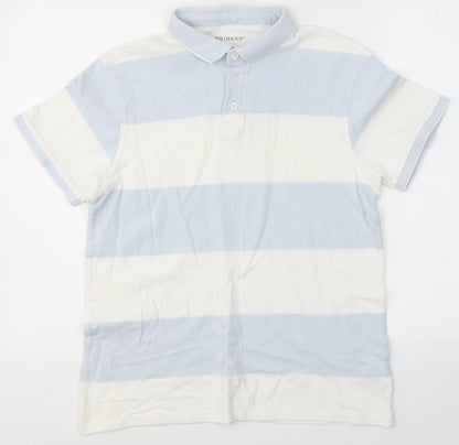 Primark Mens White Striped Cotton  Polo Size L Collared