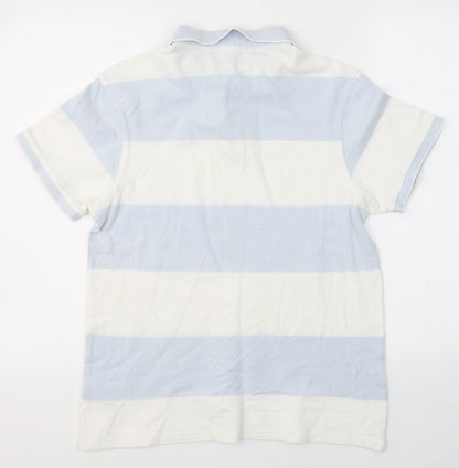 Primark Mens White Striped Cotton  Polo Size L Collared