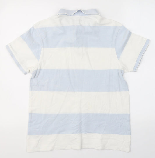 Primark Mens White Striped Cotton  Polo Size L Collared
