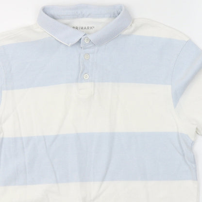 Primark Mens White Striped Cotton  Polo Size L Collared