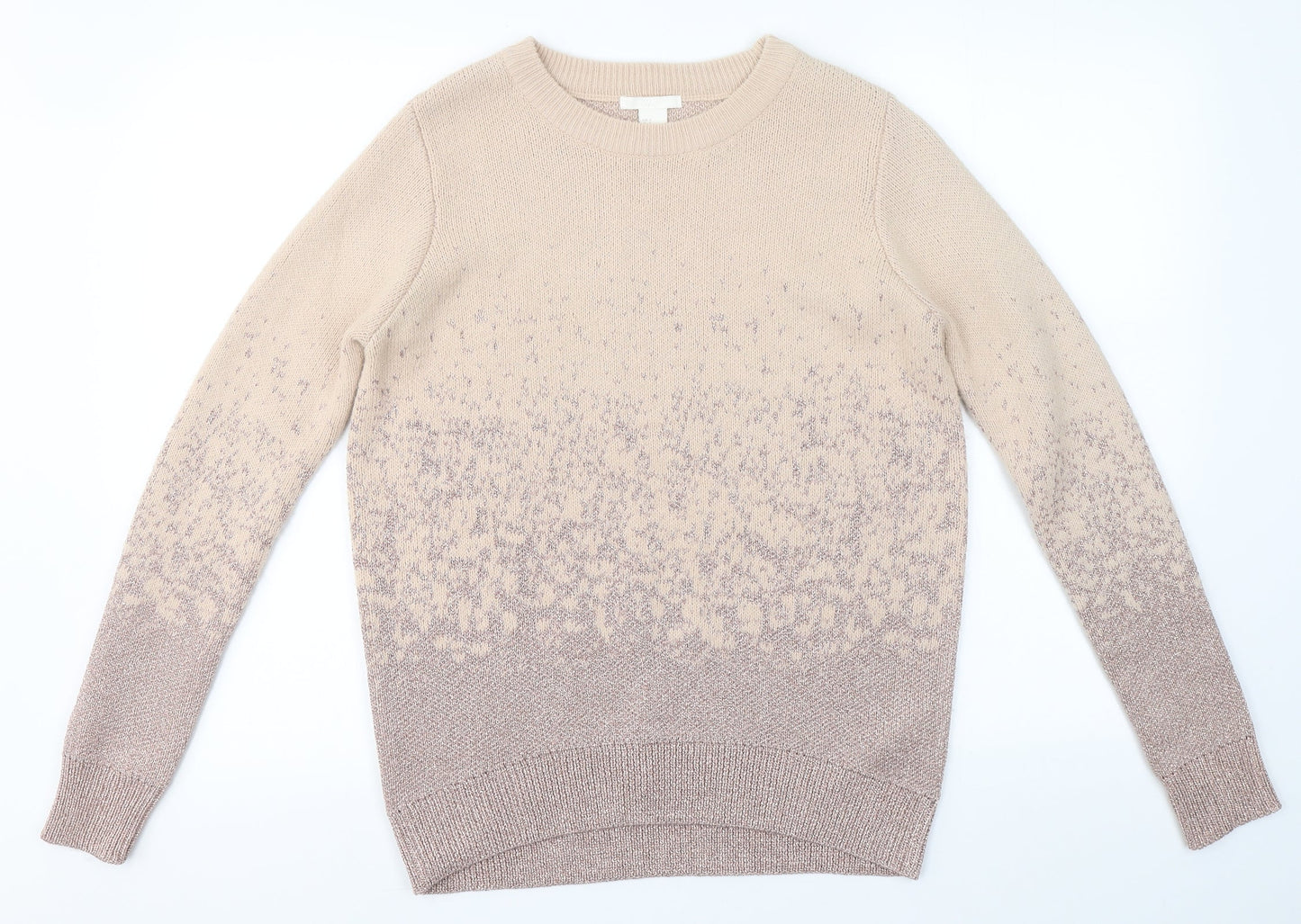 H&M Womens Beige Round Neck Geometric Acrylic Pullover Jumper Size S