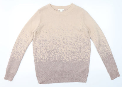 H&M Womens Beige Round Neck Geometric Acrylic Pullover Jumper Size S