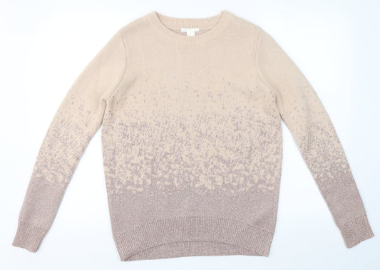 H&M Womens Beige Round Neck Geometric Acrylic Pullover Jumper Size S