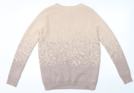 H&M Womens Beige Round Neck Geometric Acrylic Pullover Jumper Size S