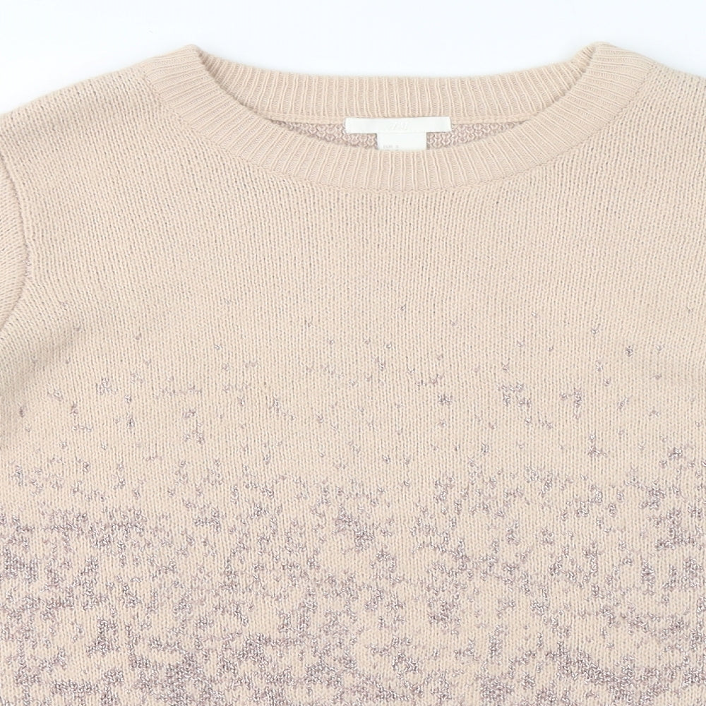 H&M Womens Beige Round Neck Geometric Acrylic Pullover Jumper Size S
