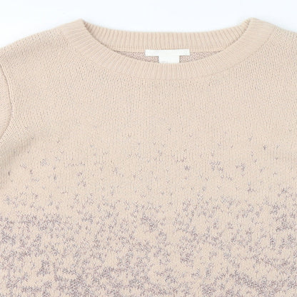 H&M Womens Beige Round Neck Geometric Acrylic Pullover Jumper Size S