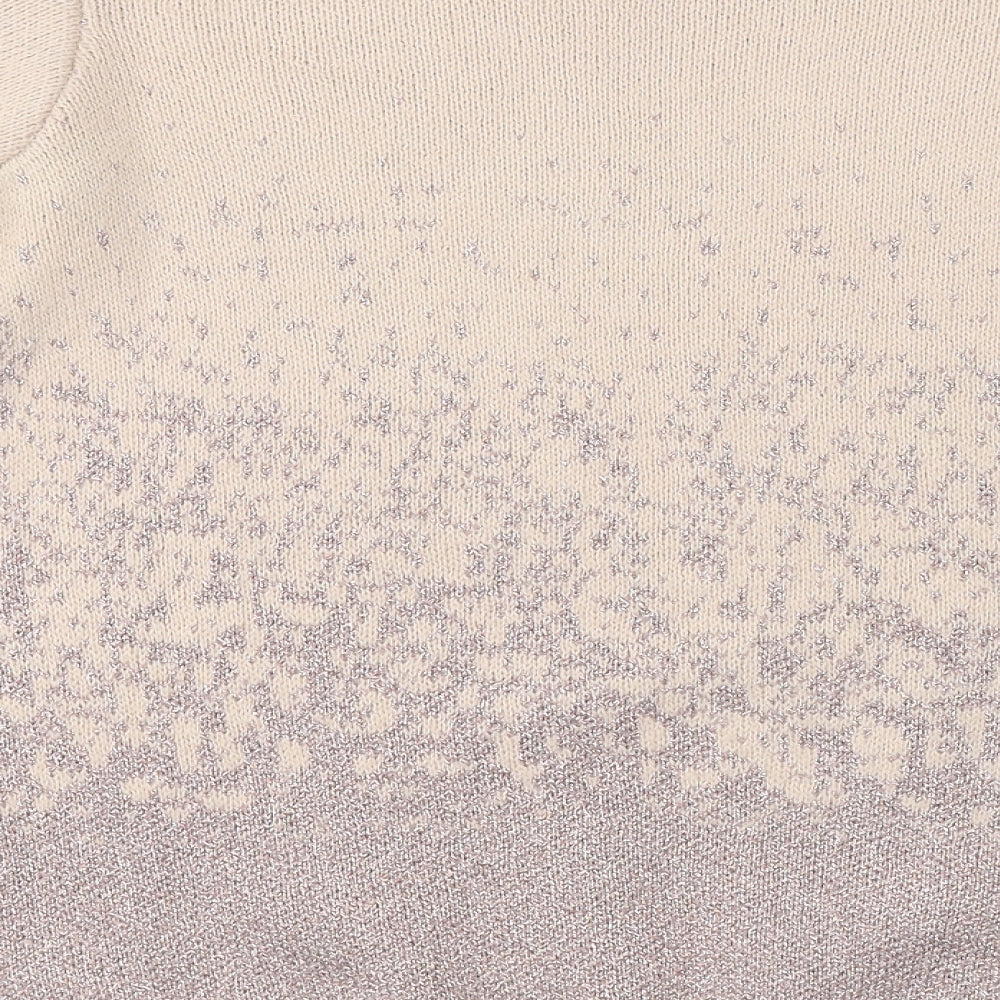 H&M Womens Beige Round Neck Geometric Acrylic Pullover Jumper Size S