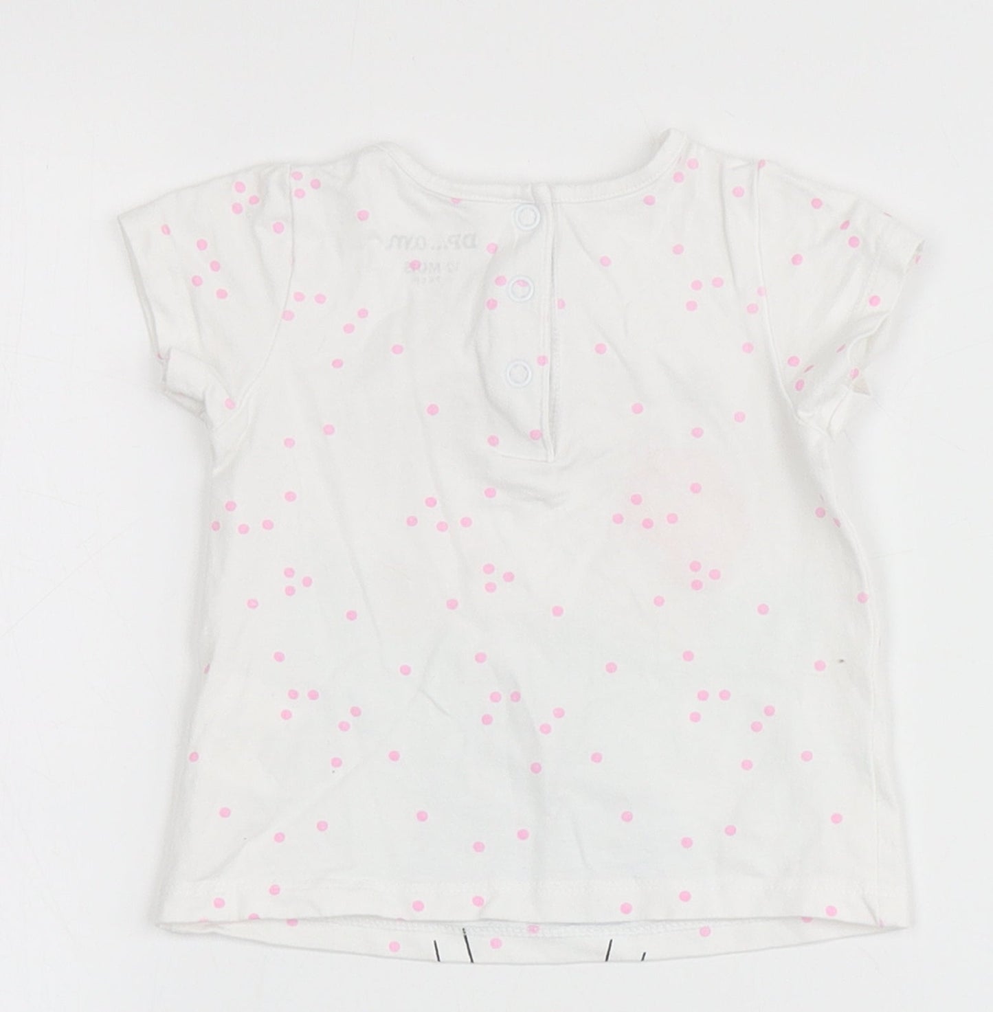 DP... am Girls White Spotted Cotton Pullover T-Shirt Size 9-12 Months Round Neck  - Flowers