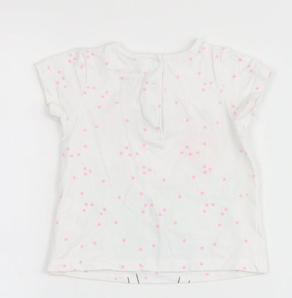 DP... am Girls White Spotted Cotton Pullover T-Shirt Size 9-12 Months Round Neck  - Flowers