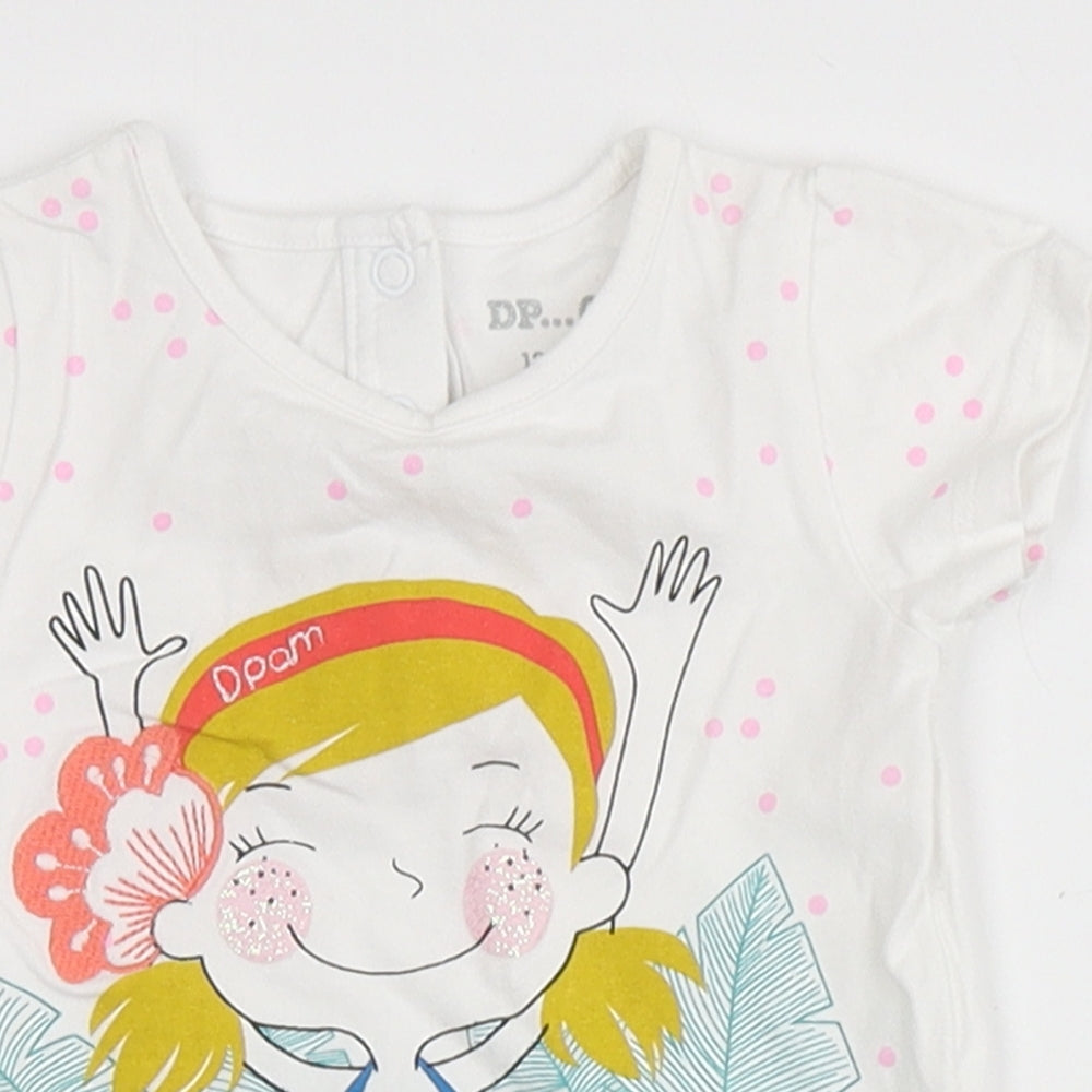 DP... am Girls White Spotted Cotton Pullover T-Shirt Size 9-12 Months Round Neck  - Flowers
