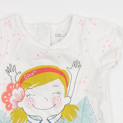 DP... am Girls White Spotted Cotton Pullover T-Shirt Size 9-12 Months Round Neck  - Flowers
