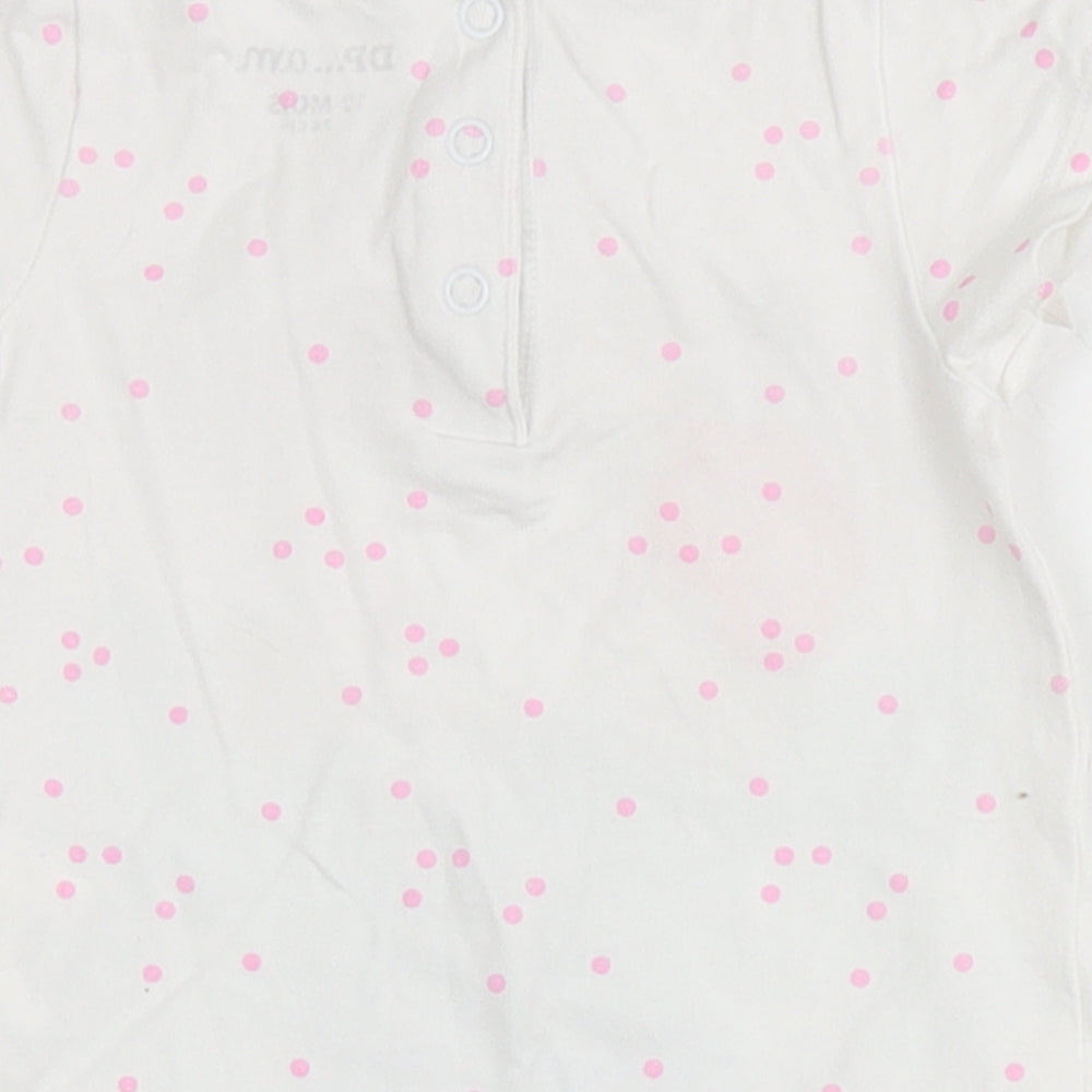 DP... am Girls White Spotted Cotton Pullover T-Shirt Size 9-12 Months Round Neck  - Flowers