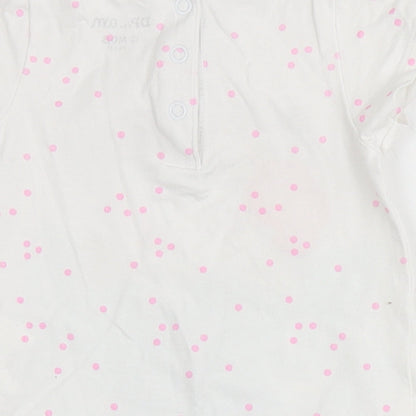 DP... am Girls White Spotted Cotton Pullover T-Shirt Size 9-12 Months Round Neck  - Flowers