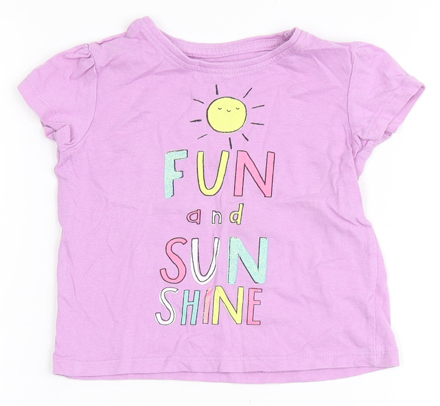 Primark Girls Purple  100% Cotton Basic T-Shirt Size 12-18 Months Round Neck  - Sunshine