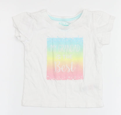 Primark Girls White  100% Cotton Basic T-Shirt Size 12-18 Months Round Neck  - My Grandad is the best