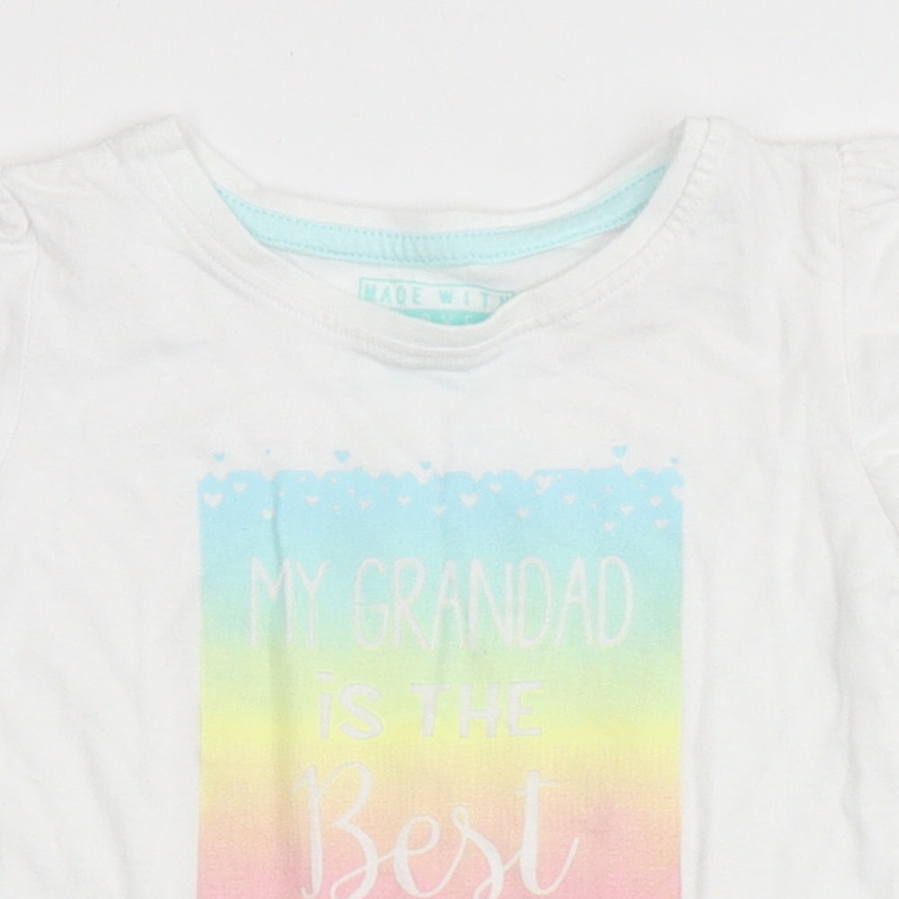 Primark Girls White  100% Cotton Basic T-Shirt Size 12-18 Months Round Neck  - My Grandad is the best