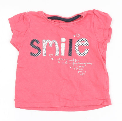 Primark Girls Pink  100% Cotton Basic T-Shirt Size 12-18 Months Round Neck  - Smile