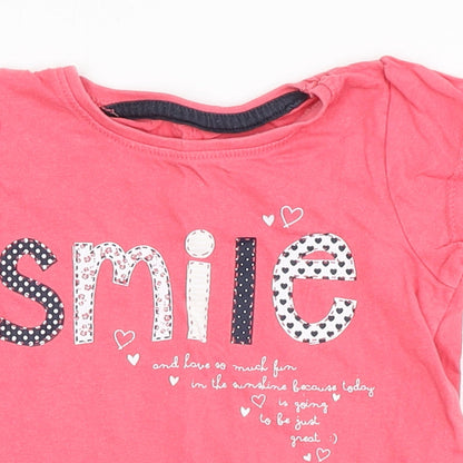 Primark Girls Pink  100% Cotton Basic T-Shirt Size 12-18 Months Round Neck  - Smile
