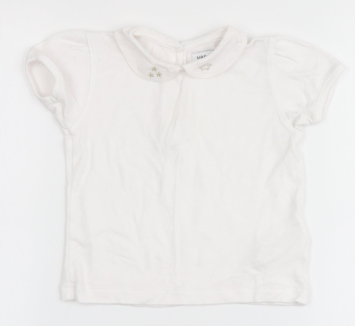 Marks and Spencer Girls Ivory  Cotton Basic Blouse Size 12-18 Months Round Neck  - Stars