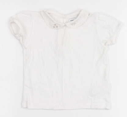 Marks and Spencer Girls Ivory  Cotton Basic Blouse Size 12-18 Months Round Neck  - Stars