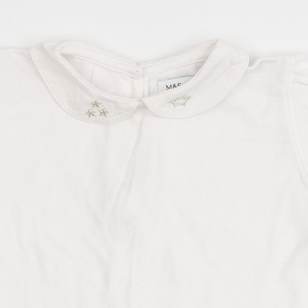 Marks and Spencer Girls Ivory  Cotton Basic Blouse Size 12-18 Months Round Neck  - Stars