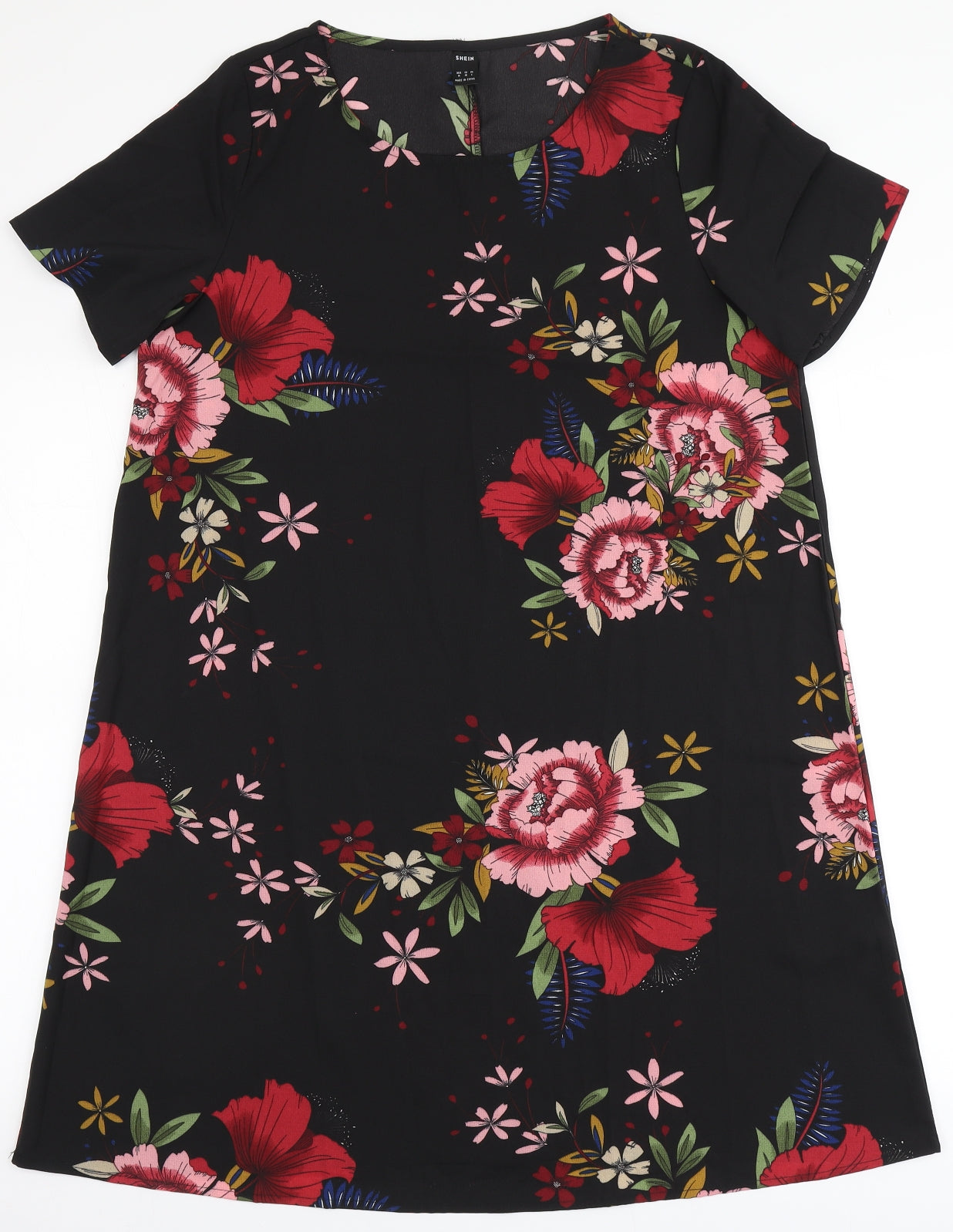 SheIn Womens Black Floral Polyester A-Line  Size M  Round Neck