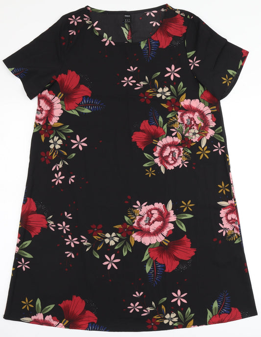 SheIn Womens Black Floral Polyester A-Line  Size M  Round Neck