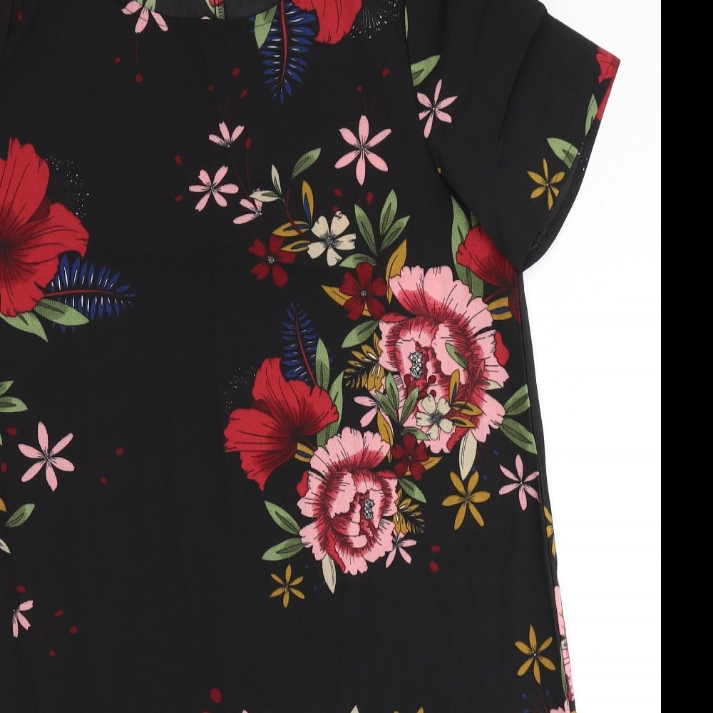 SheIn Womens Black Floral Polyester A-Line  Size M  Round Neck