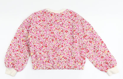 Leigh Tucker Girls Multicoloured Floral 100% Cotton Pullover Sweatshirt Size 7-8 Years