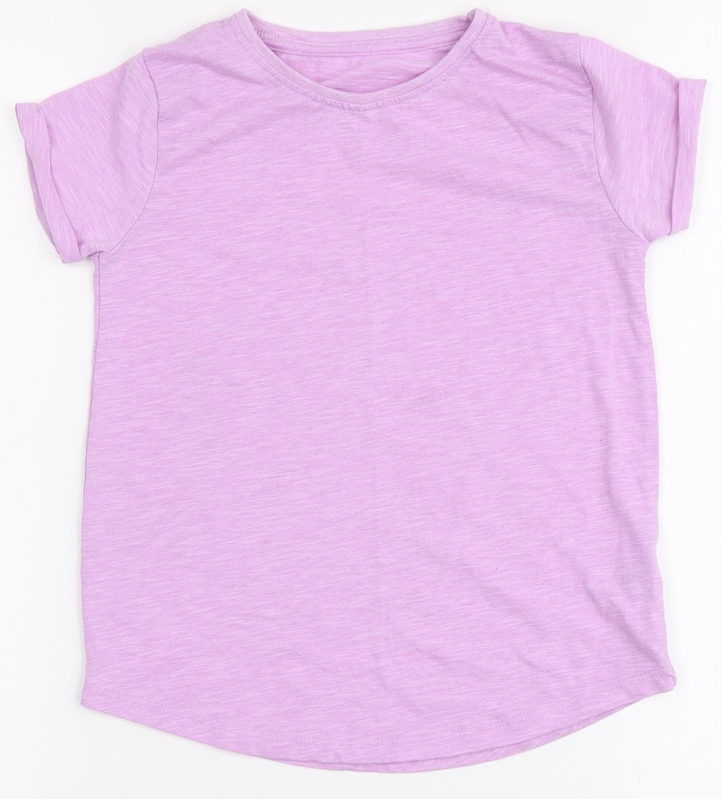 Dunnes Stores Girls Purple  Polyester Basic T-Shirt Size 7-8 Years Round Neck