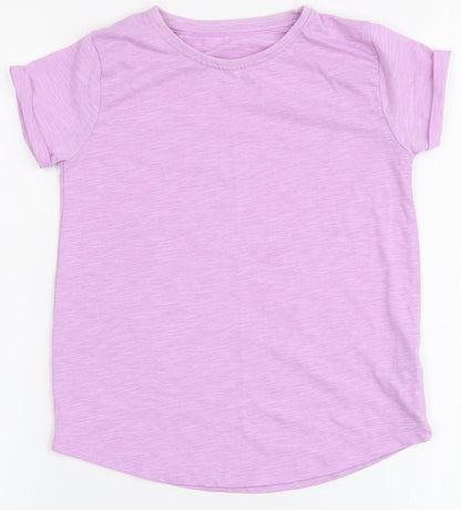 Dunnes Stores Girls Purple  Polyester Basic T-Shirt Size 7-8 Years Round Neck