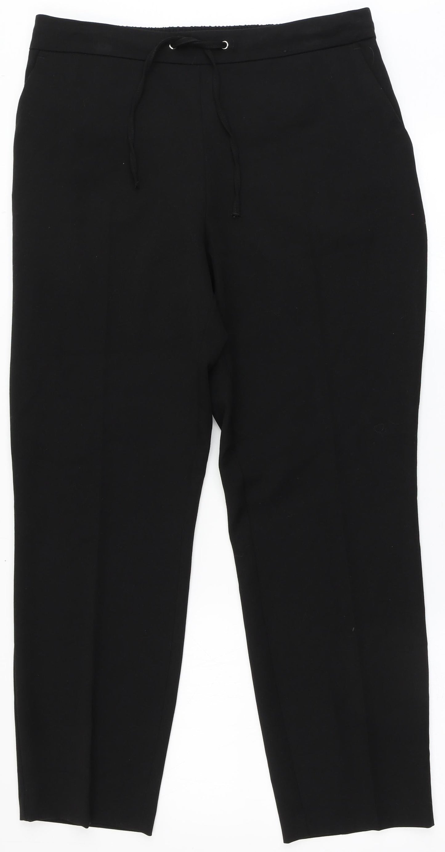 Dunnes Stores Womens Black  Polyester Dress Pants Trousers Size 12 L27 in Regular Tie