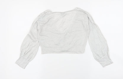 Bay Womens Grey V-Neck  Viscose Cardigan Jumper Size 6   - gem missing in button , cropped